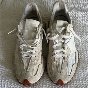 New Balance Off-White and Tan Sneakers